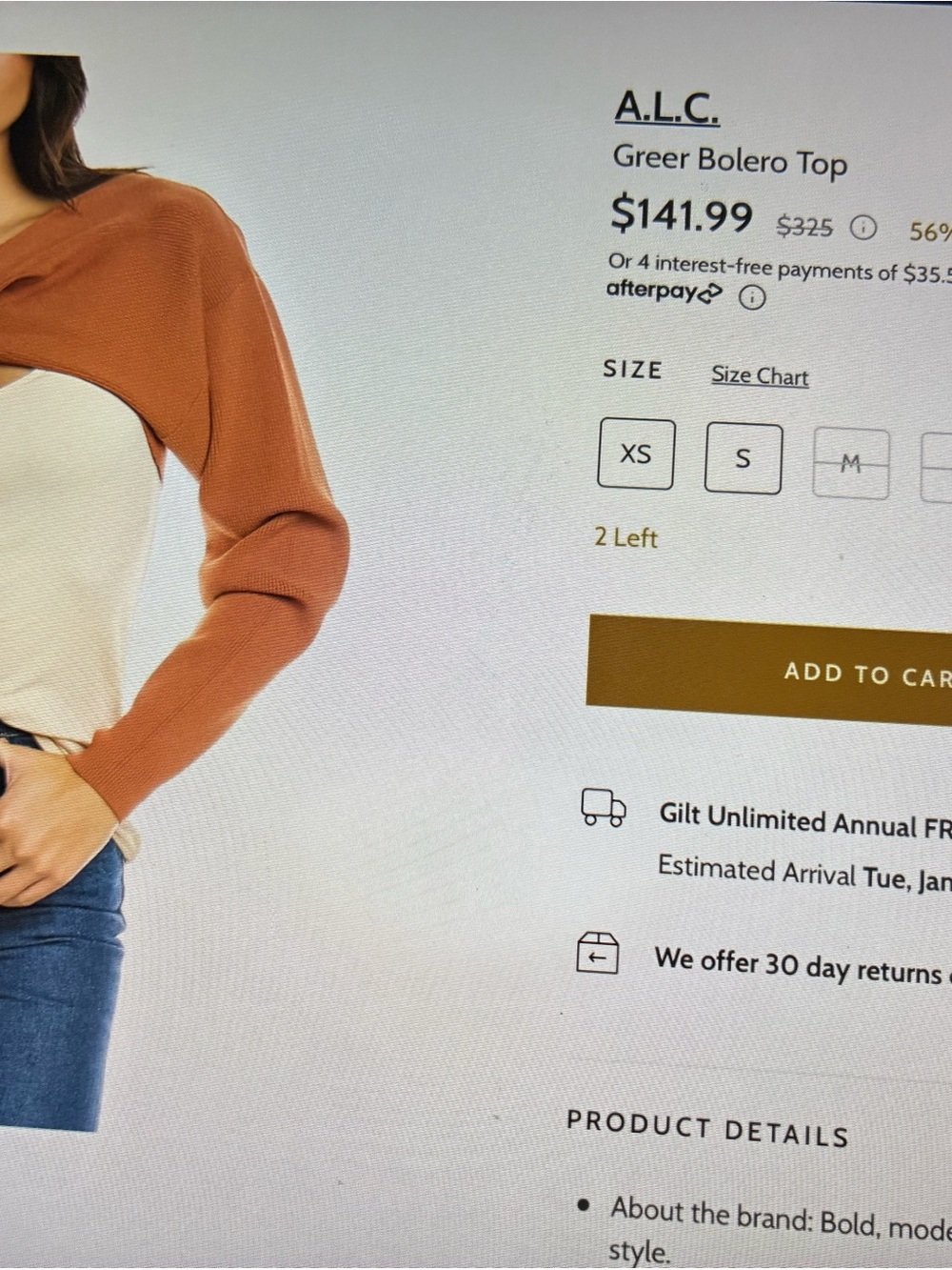 A.L.C. Cropped Bolero Shrug in Rust Brown